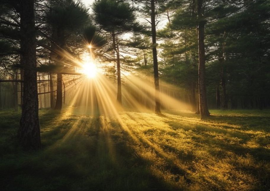 Lumière du matin dans une forêt du Médoc